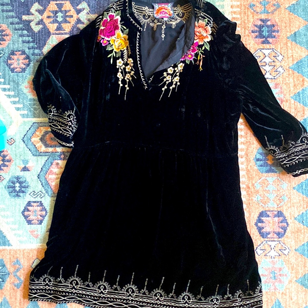 Johnny Was Black L Denali Velvet Relaxed Trapunto Tunic Casual Dress XL